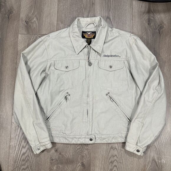 Harley Davidson Women’s Embroidered Riding Jacket Canvas Tan Size Large - Picture 2 of 7